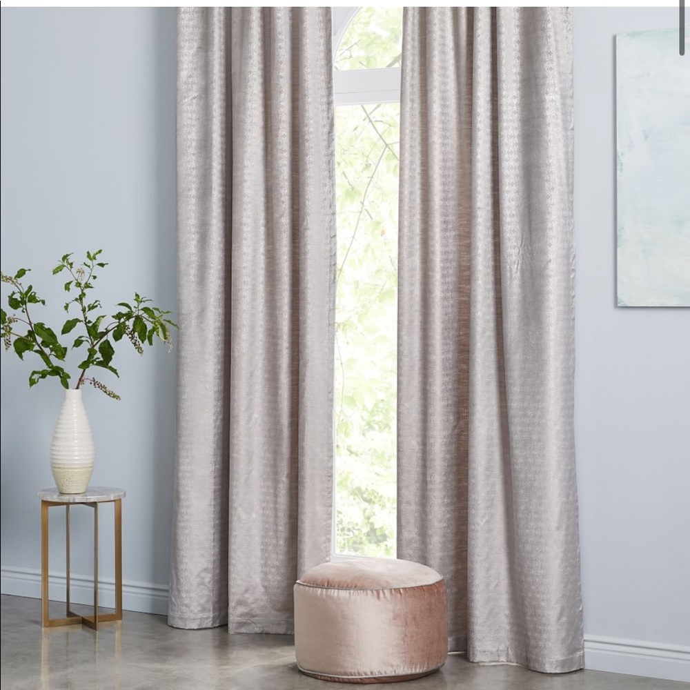 4-West Elm platinum Ogee luster velvet drape panel/curtains 48” X 84”